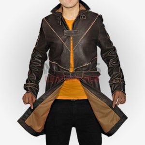 Brown Leather Watch Dog Trench Brown Coat