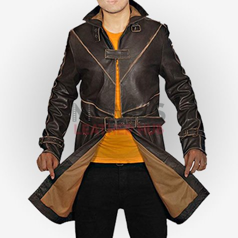 Brown Leather Watch Dog Trench Brown Coat