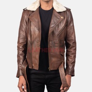 Men Furton Brown Leather Biker Jackets