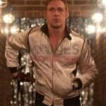 Ryan Gosling White Satin Scorpion Jacket for men front