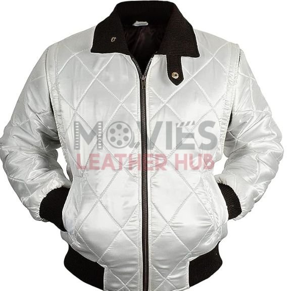 Ryan Gosling White Satin Scorpion Jacket for men front pic