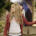 Hannah Montana Miley Cyrus Red Leather Jacket With Free Delivery