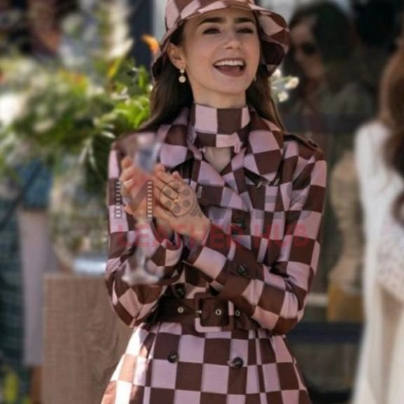 Emily-In-Paris-S04-Lily-Collins-Pink-Brown-Checked-Coat