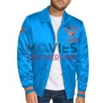 Oklahoma City Thunder Stitch Applique Blue Satin Jacket