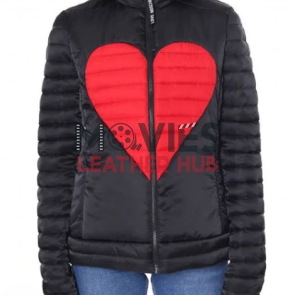 Women Red Heart Padded Puffer Jacket