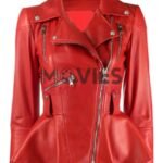 Women’s Red Flared Style Leather Fashion Jacket