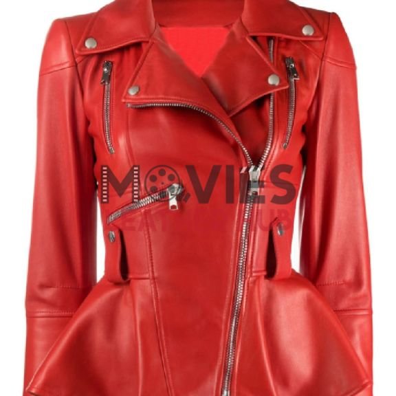 Women’s Red Flared Style Leather Fashion Jacket