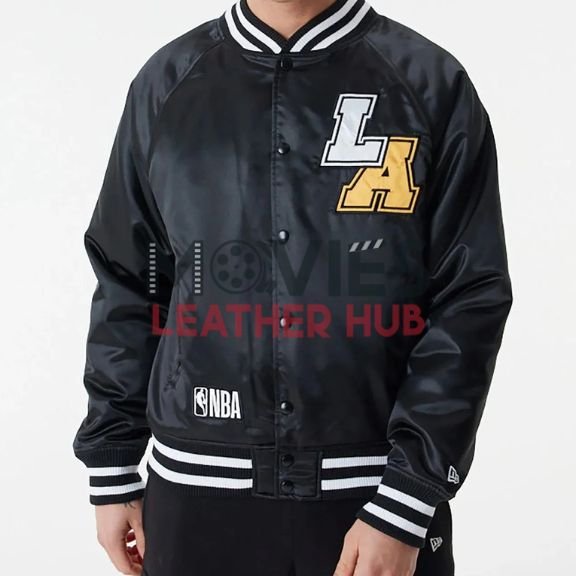 LA Lakers NBA Bomber Black Satin Jacket