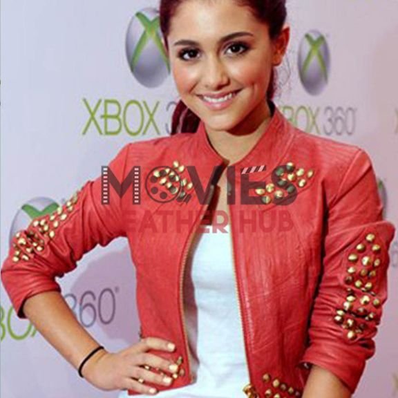 Ariana Grande Red Leather Studded Jacket