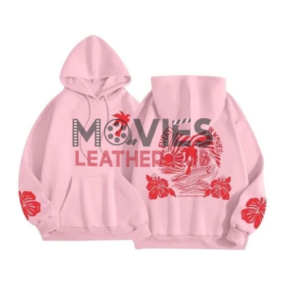 New Pink Palm Puff Hoodie for Women