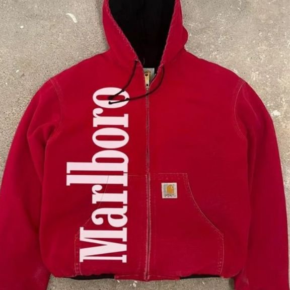 Marlboro Carhartt Red Hooded Bomber Jacket