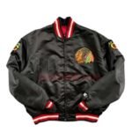 80's Starter Chicago Blackhawks NHL Satin Black Jacket - Men Jacket- On Sale