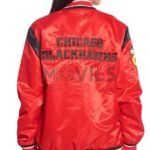 80's Starter Chicago Blackhawks NHL Satin Red Jacket Back Pose