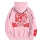 New Pink Palm Puff Hoodie for Women