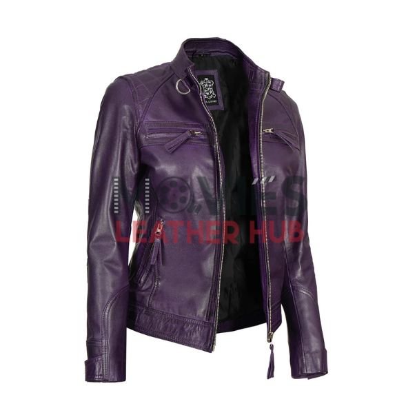 Stylish Women’s Purple Leather Short Motorcycle Jackets