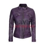 WomensPurpleCafeRacerRealBikerLeatherJacket