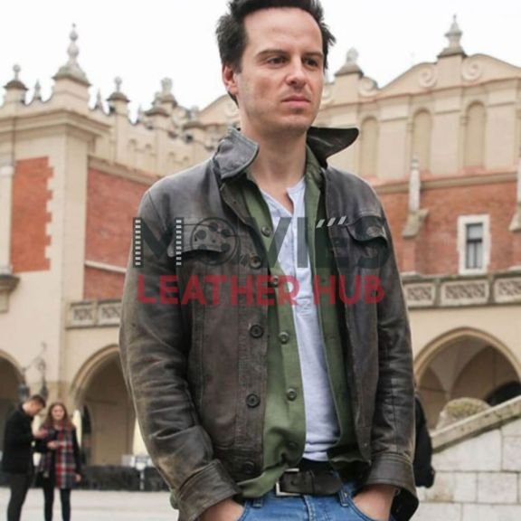 Andrew Scott Distressed Brown Leather Jacket