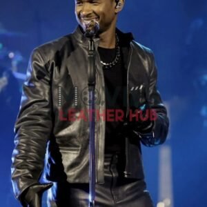 Usher Super Bowl Halftime Show Black Leather Jacket