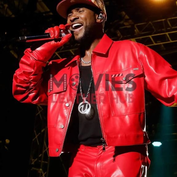 Usher Super Bowl Halftime Show Red Leather Jacket