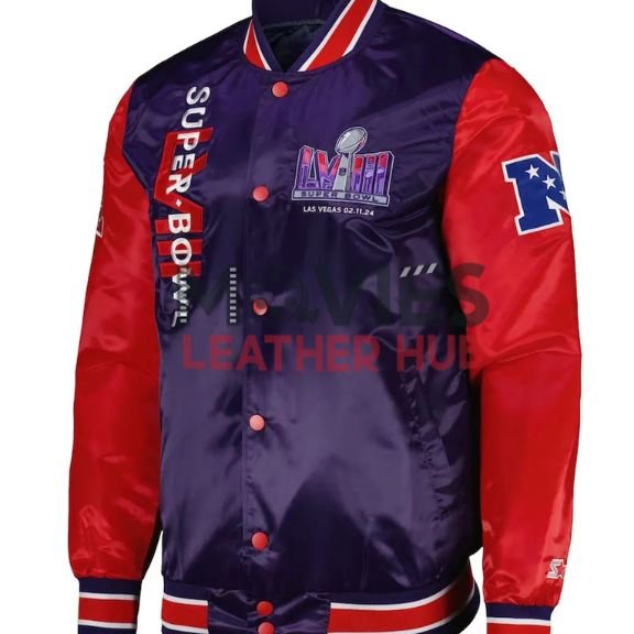 Super Bowl LVIII Purple and Red Varsity Satin Jacket