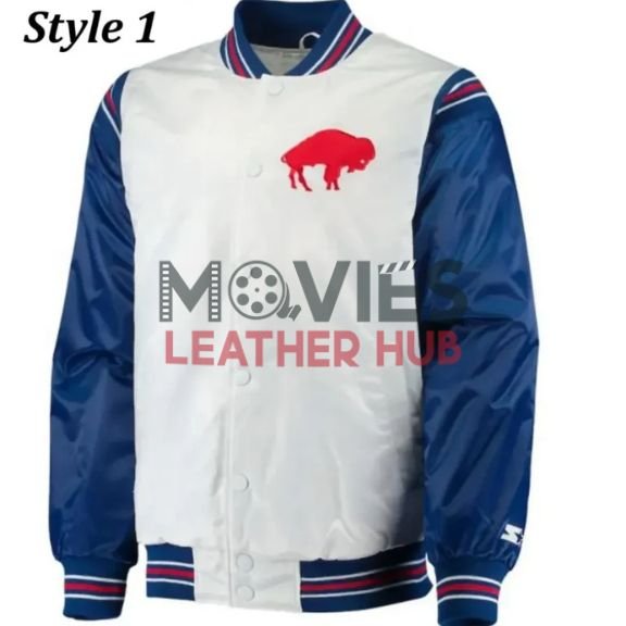 Buffalo Bills Bomber Blue and White Starter Satin Jacket