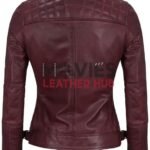 Johnson Women's Maroon Quilted Cafe Racer Leather Jacket