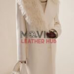 Mohair-Collar Double-Breasted Wool-Melton Coat