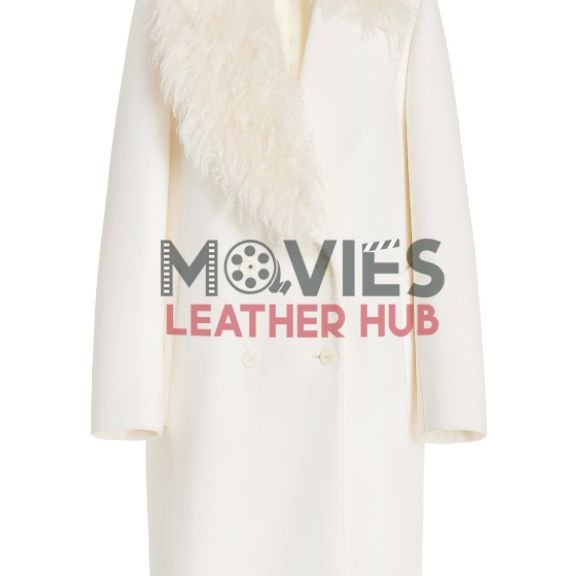 Mohair-Collar Double-Breasted Wool-Melton Coat