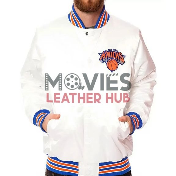 NY Knicks White Satin Jacket