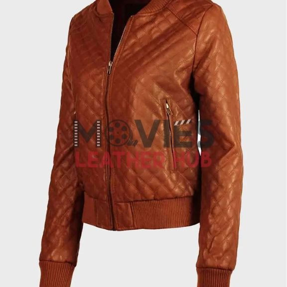 Womens Quilted Tan Brown Leather Jacket