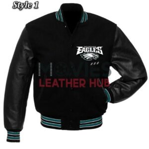 Black Philadelphia Eagles Wool and Leather Jacket