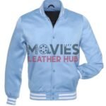 Women’s Baby Blue Satin Bomber Varsity Jacket