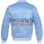 Women’s Baby Blue Satin Bomber Varsity Jacket