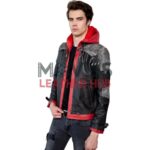 Mens Red Hooded Leather Jacket