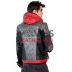 Mens Red Hooded Leather Jacket