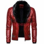 WWE Seth Rollins Red Leather Fur Shawl Collar Jacket