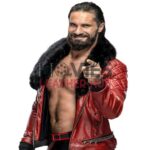 WWE Seth Rollins Red Leather Fur Shawl Collar Jacket