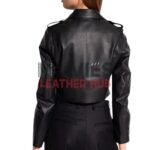 Women’s Cropped Belted Black Leather Biker Jacket