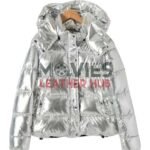 Women’s Silver Down Metallic Puffer Jacket with Hood