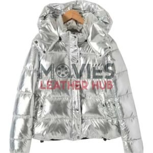 Women’s Silver Down Metallic Puffer Jacket with Hood