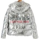 Women’s Silver Down Metallic Puffer Jacket with Hood