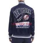 NY Yankees Turn It Up M Classic Rib Navy Satin Jacket