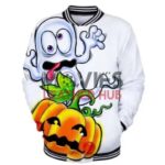 Funny Halloween Pumpkin Print Letterman Varsity Jacket
