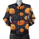 Halloween Pumpkin Black Bomber Jacket
