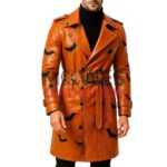 Halloween Pumpkin Leather Trench Coat