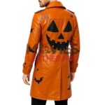 Halloween Pumpkin Leather Trench Coat