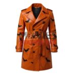 Halloween Pumpkin Leather Trench Coat