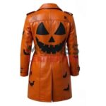 Halloween Pumpkin Leather Trench Coat