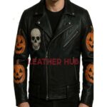 Pumpkin and Skull Black Leather Jacket