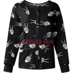 Victory Skelton Hands Halloween Scrub Jacket